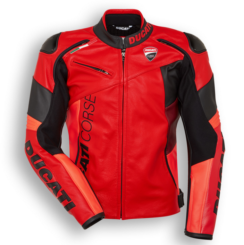 Ducati Corse C6 Leather Jacket by Dainese in Red/Red/Black-Ducati