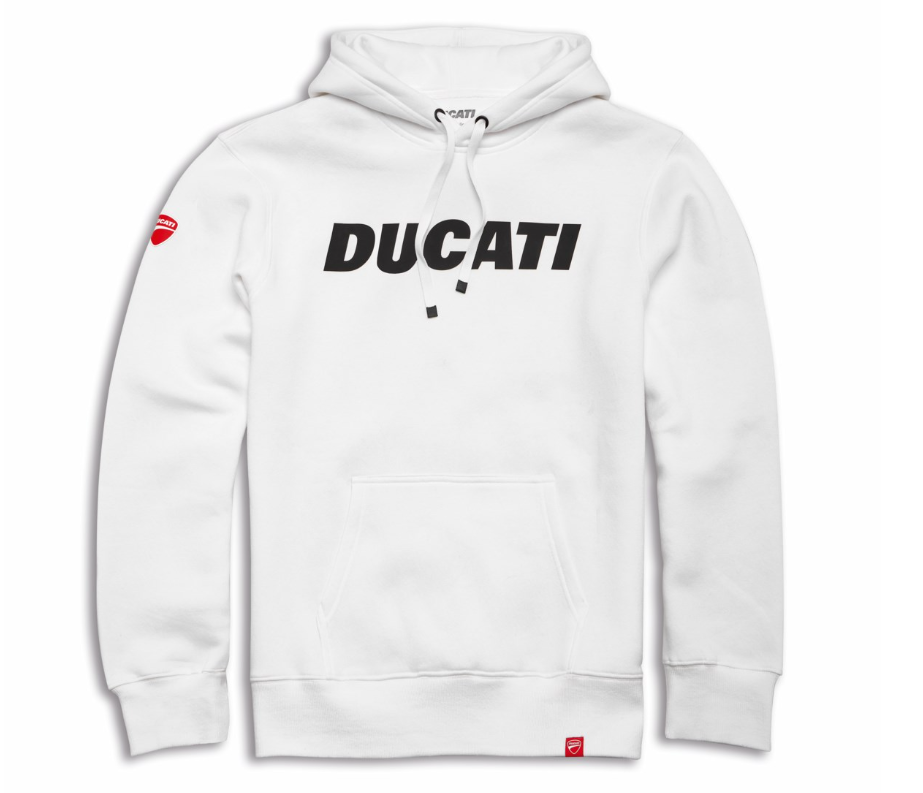 Ducati Logo Hooded Sweatshirt White 98771201X - AMS Ducati Ducati Logo Hooded Sweatshirt White 98771201X - AMS Ducati